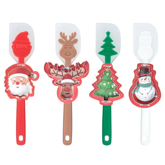 Christmas Cookie Making Set: 4-Piece Spatula and Cookie Cutter Collection Including Moose, Snowman, Santa, and Tree Shapes