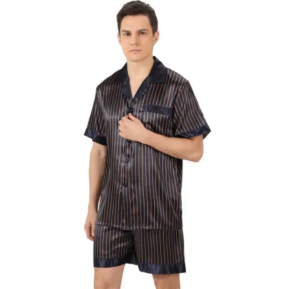 Men's Summer Printed Shorts & Ice Silk Pajama Set