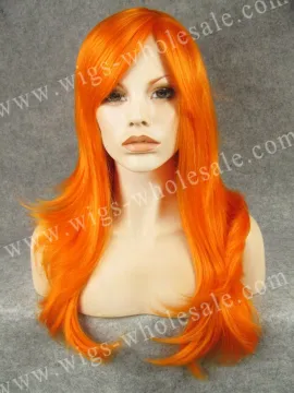 Silky Straight long orange Synthetic lace front wigs for white women luxury wigs