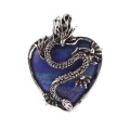 Lapis Lazuli Heart Antique Silver Dragon Gemstone Pendant (32x42mm) Necklace 45cm Black Cord