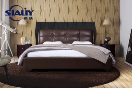 Brown Leather Wood Bed
