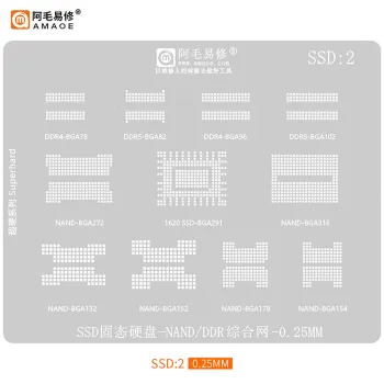 Amaoe Repair Tool Steel Soldering Planting Tin Mesh BGA Reballing Stencil for EMMC/EMCP/UFS/UMCP/LPDDR/PCIE/NAND 0.15mm