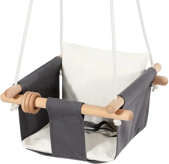 Hot Wooden Baby Swing Chair - Durable Indoor Canvas Hanging Swing with Cushion for Infants