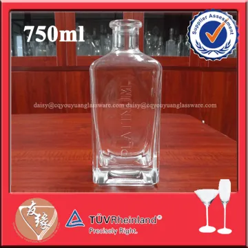 Cork sealing square bottle vodka 750ml wholesale glass liquor bottles