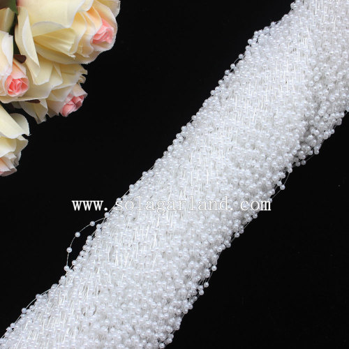 Lotes de guirnalda de perlas de plástico de 1,3 m de largo con cuentas de perlas blancas de 3 mm