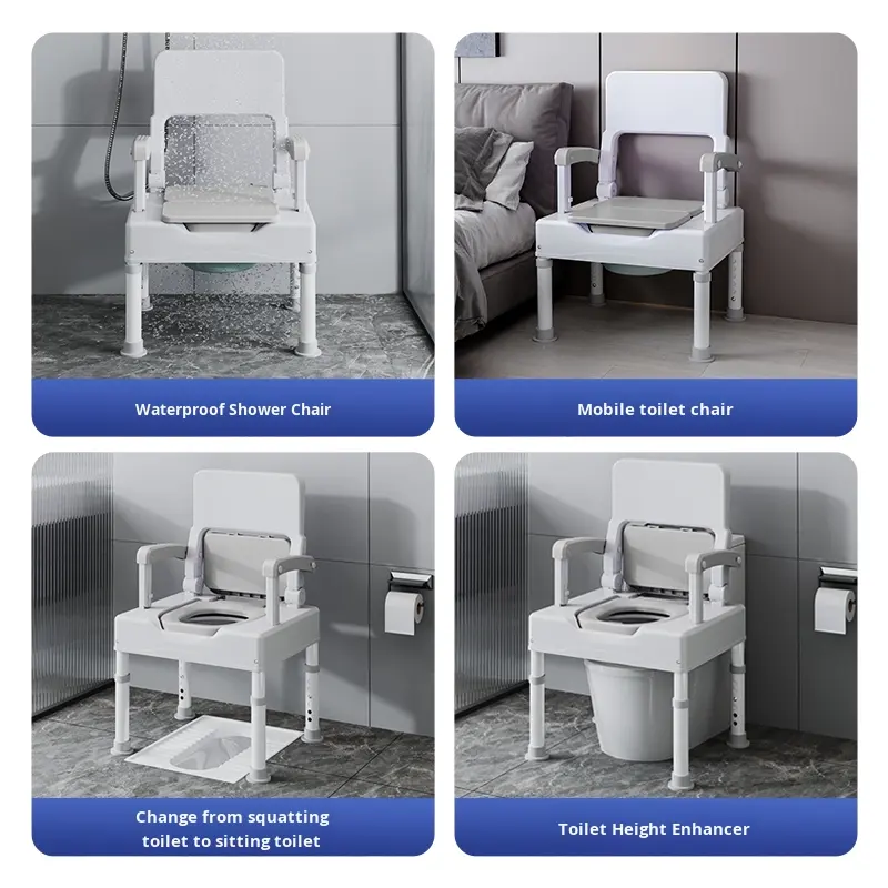 Gray Adjustable Height Arms Commode Chair No Drilling Required Installation Steadiness Safety for Bathroom Safety Equipment4