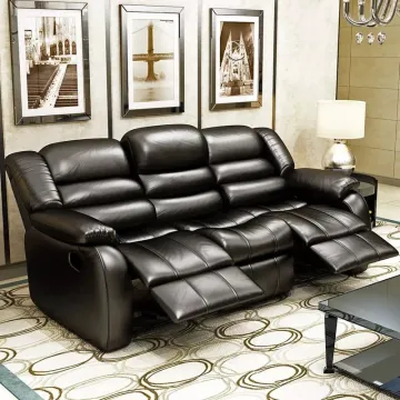 Black Leather Recliner 3 Seater Sofa for Living Room