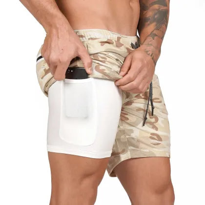Custom Mesh Shorts 2-in-1 Gym Shorts for Men OEM ODM Camouflage Shorts