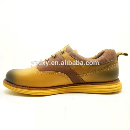 yellow and derby style men leather flat shoes