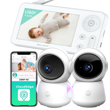 2PC WiFi Baby Monitor 4.3" Screen 2MP Camera with Night Lights and AI Tracking