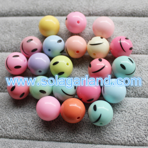 12-25MM Acryl Round Smiling Face Beads Charms