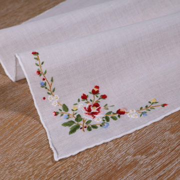 Delicate cotton red rose handkerchief embroidery