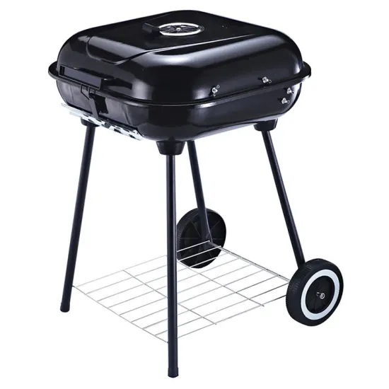 18'' Square Outdoor Grill Garden European Hamburger BBQ Charcoal Grill With Foldable Side Table Lid Wheels Barbeque