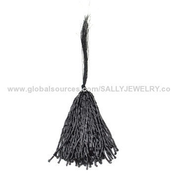Vintage 50 Threads Black Glass Beaded Fringe, Made of Glass Beads/Polyester, DIY and OEM Welcomed