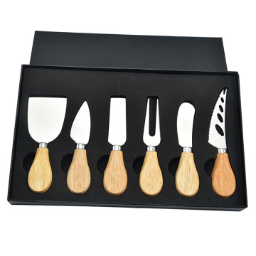 Wholesale Stainless Steel Acacia Wood Handle Cheese Knife 6-Piece Set with Gift Box