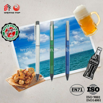 2014 cheap plastic ball pen with metallic colored barrel