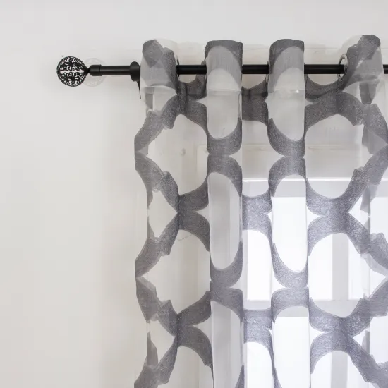 Modern Dark Grey Voile Jacquard Sheer Curtains - European American Style Living Room Decor