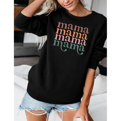 Women's Mama Letter Loose Top Pullover