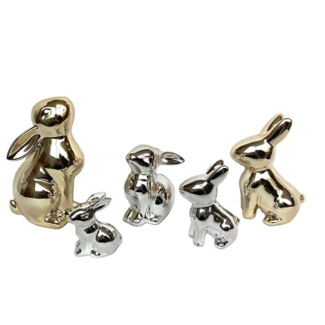 Glossy Ceramic Easter Bunny Figurine for Spring Decoration