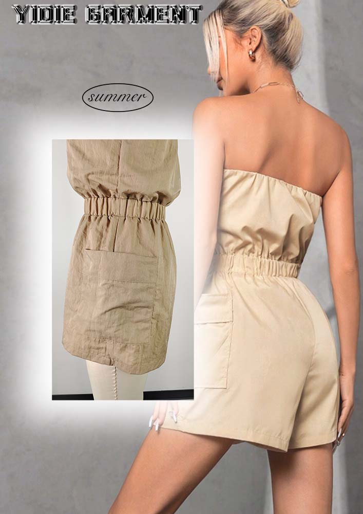 Multi-pocket Nylon Romper Sexy Tube Bodycon Cargo Jumpsuit