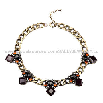 Antique Black Resin Beaded Chokers, Made of Alloy/Rhinestone/Metal, OEM Colors/Sizes are Available