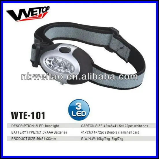 3pcs battery LED headlight
