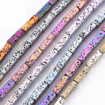 Shop Pandahall Cuboid Bumpy Electroplated Natural Lava Rock Beads Online