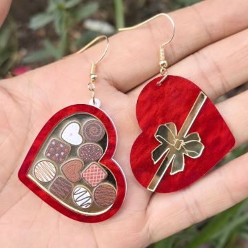 Creative Acrylic Resin Valentine's Earrings - Pink Red Heart Dangle Earrings