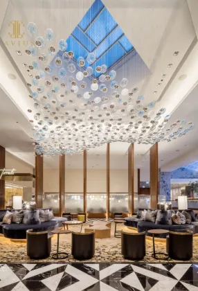 Foyer wide color bubble glass chandelier for high ceilings