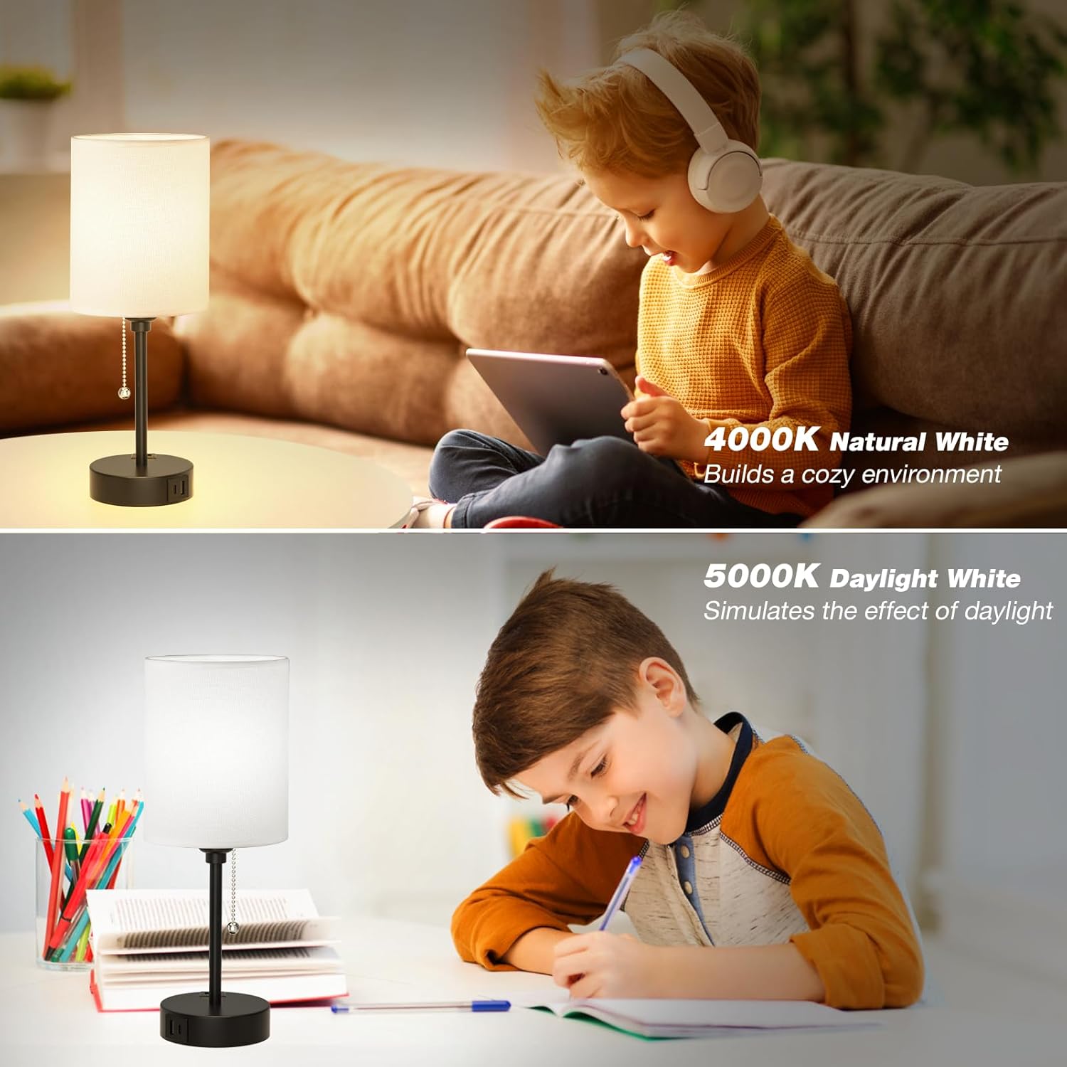 Bedside Table Lamp With USB And Outlet (12)