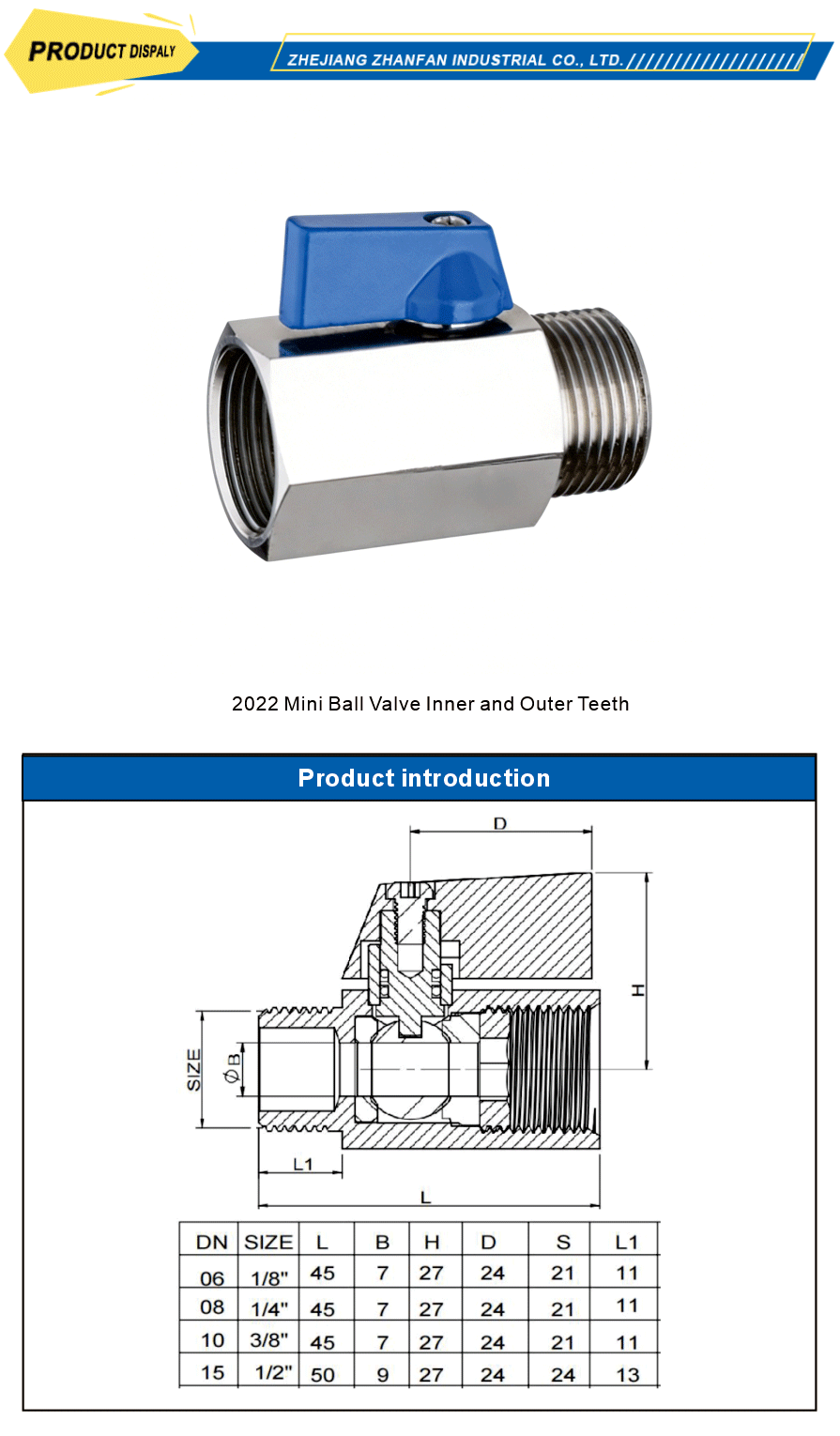 Mini ball valve stainless steel outer teeth