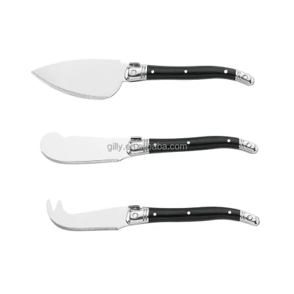 French Laguiole Cheese Knife Set with Butter Spreader, Fork, Slicer, and Cleaver