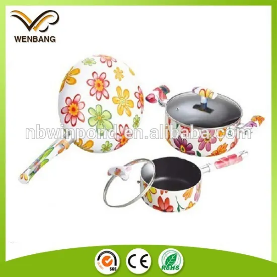 best quality with good price flower printing customized logo aluminium cookware set