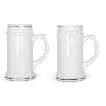 Germany Oktoberfest Sublimation White Beer Mug 22oz Ceramic Stein with Gold Rim