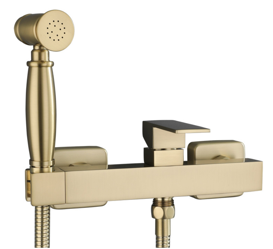 Toilet Brass Brushed Handheld Bidet Spray Shattaf + Hot & Cold Water Valve Mixer with Holder sprayer Jet Tap Douche kit