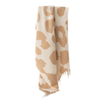 Double-Sided Cow Pattern Acrylic Fringed Shawl Scarf