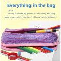 Glitter double zipper waterproof school pen case for kids