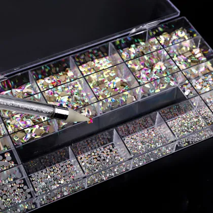 High Quality Press-On Crystal Nail Rhinestones in a Box