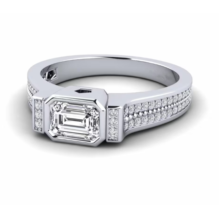 14k puting gintong emerald gupitin ang singsing sa kasal ng brilyante