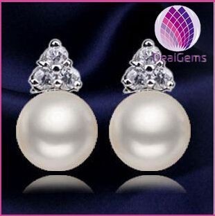Classical Bridal Jewelry 925 Sterling Silver Freshwater AA 9-10mm Pearl Earring