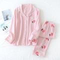 sweet fresh peach sleepwear women pajamas sets 100% cotton soft comfortable long sleeve nightwear ladies pyjamas home suit Y047