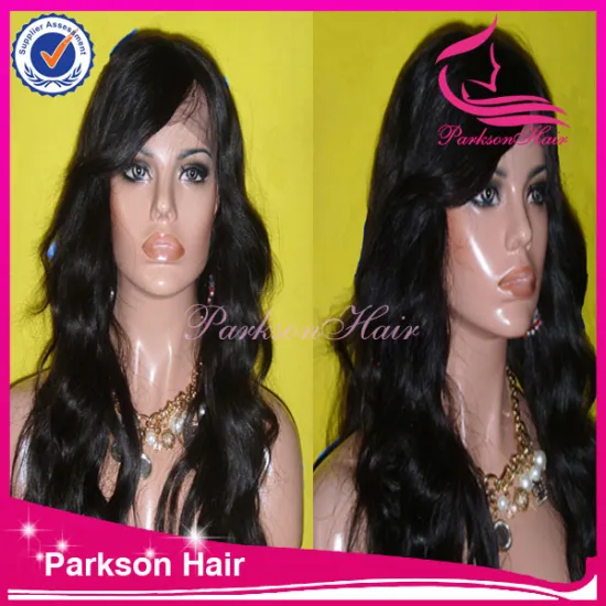 Popular 100% brazilian remy hair body wave good quality with baby hair 8-26inch human hair lace front wig with bangs