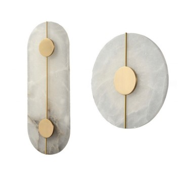 Modern Luxury Golden Marble Wall Sconce Lamp - Brass Round Rectangular LED Wall Light for Home Decor