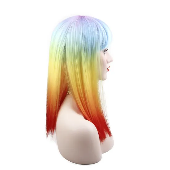 Alileader Machine Made Synthetic Colored Hair Wig With Bang
