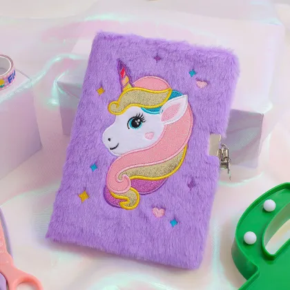 New Cute Fluffy Unicorn Lock Diaries and Princess Notebooks for Children