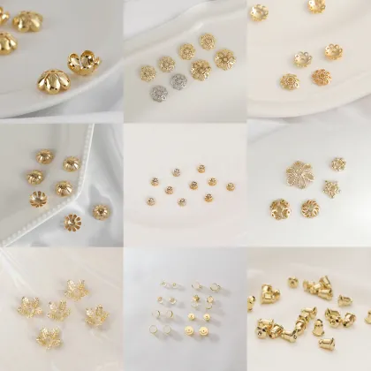 18K Gold Plated Brass Bauhinia Bead Caps - Chinese Classical Style Headwear