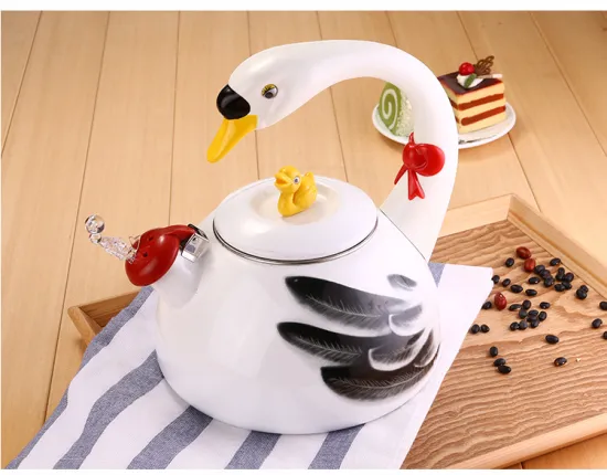 Good Quality Swan Design Durable Enamel Whistling Kettle with Enamel Handle