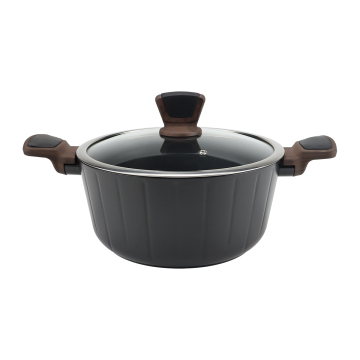 OEM Elegant Straight Line Forged Aluminum Cookware Set with Glass Cover and Induction Base