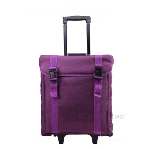 Travel nylon hairdresser rolling train case make-up box with abs drawers and clear extra bags