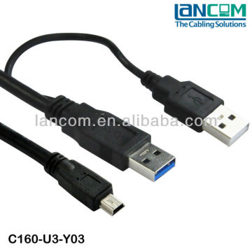 Popular Super Speed USB 3.0 Y Cable Min 5pin/AM+AM